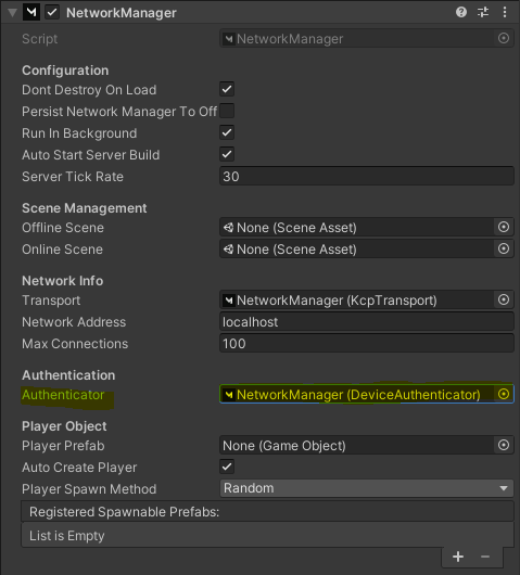 Network Manager with Device Authenticator assigned