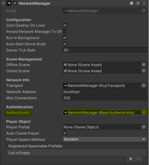 Network Manager with Basic Authenticator assigned